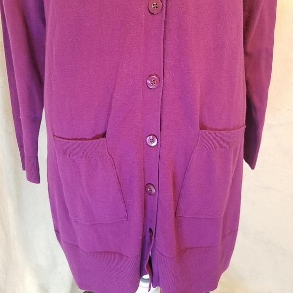 Extra Long Purple LowV Neck Button Down Cardigan - Picture 3 of 8